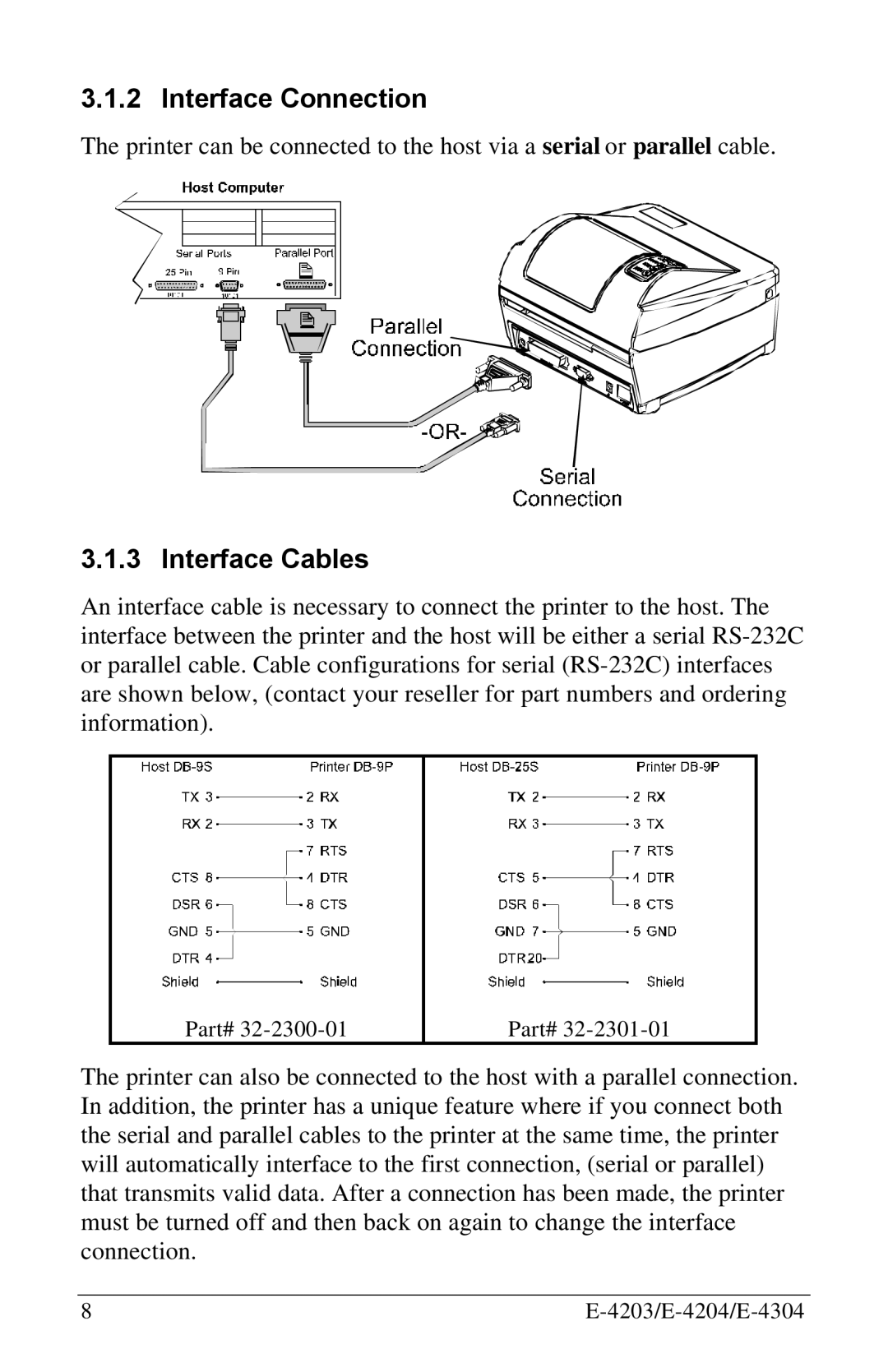 Datamax E-4304 manual Interface Connection, Interface Cables 