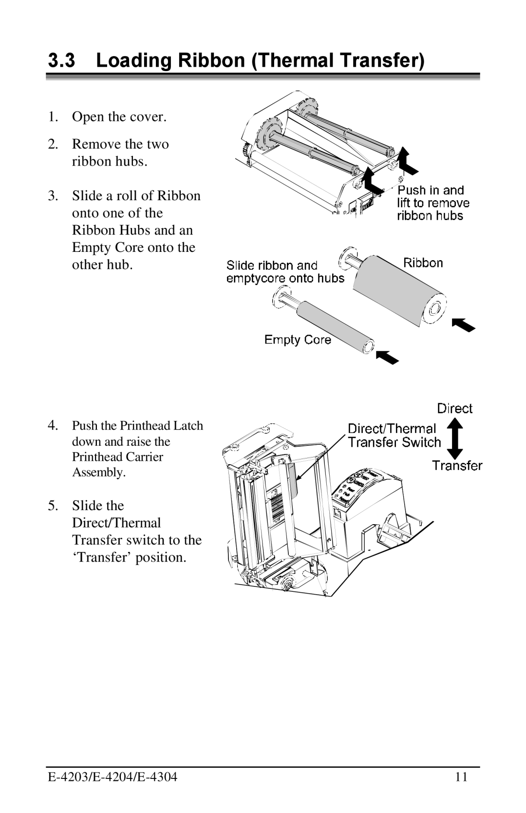 Datamax E-4304 manual Loading Ribbon Thermal Transfer 