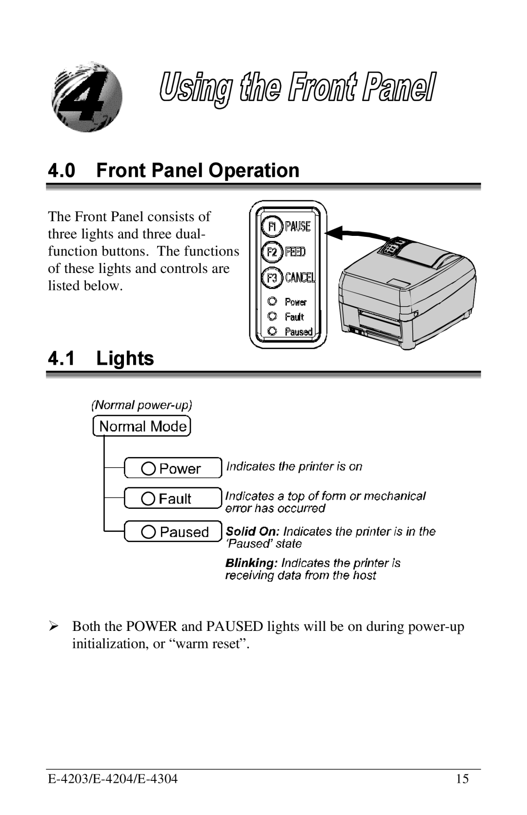 Datamax E-4304 manual Front Panel Operation, Lights 