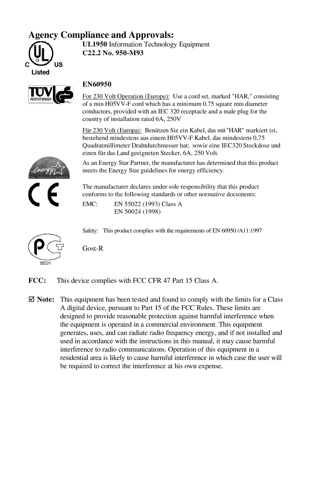 Datamax E-4304 manual Agency Compliance and Approvals 