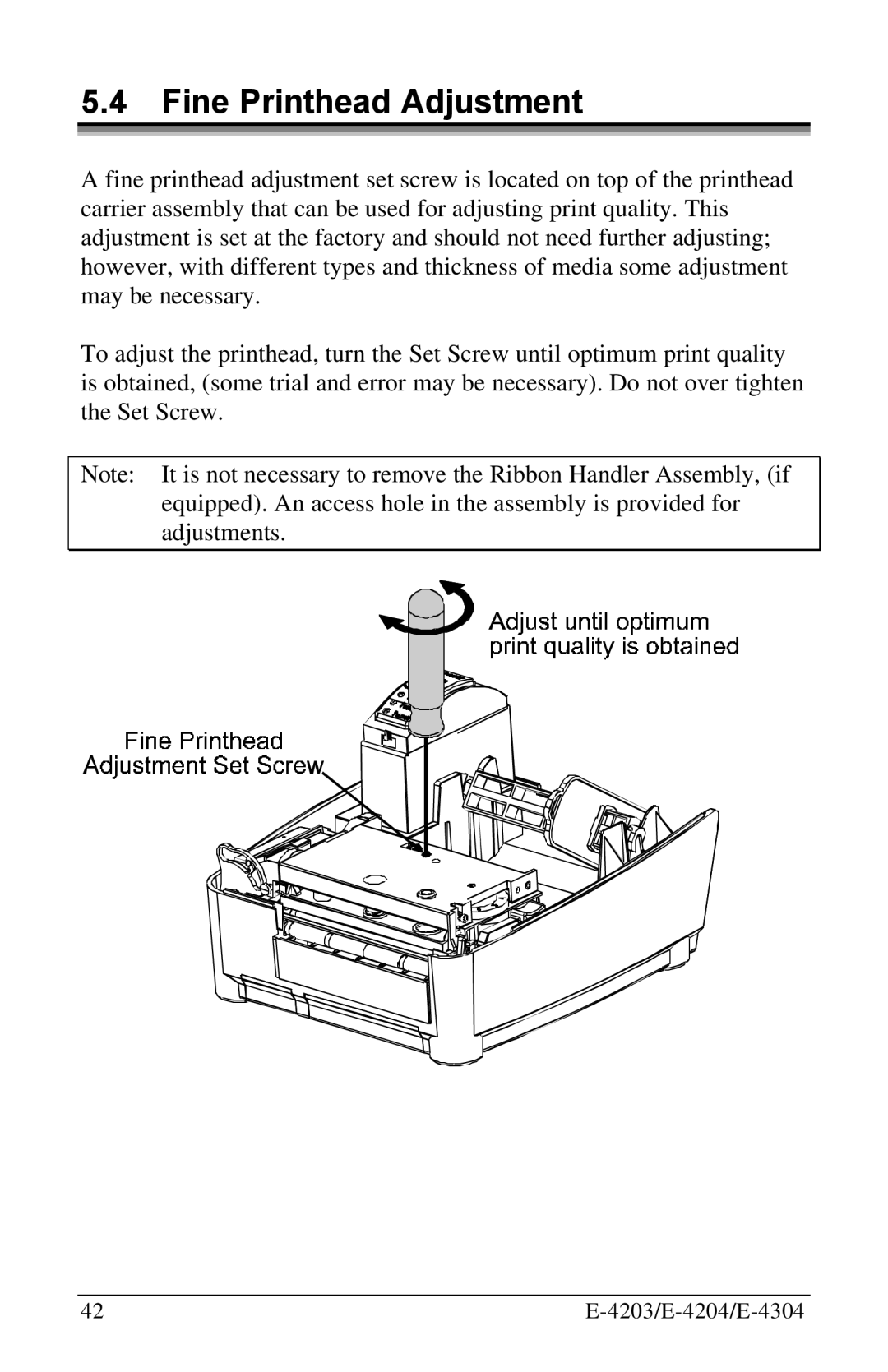 Datamax E-4304 manual Fine Printhead Adjustment 