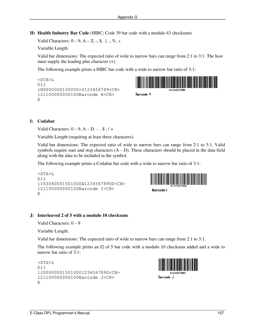 Datamax E4203 manual Codabar 