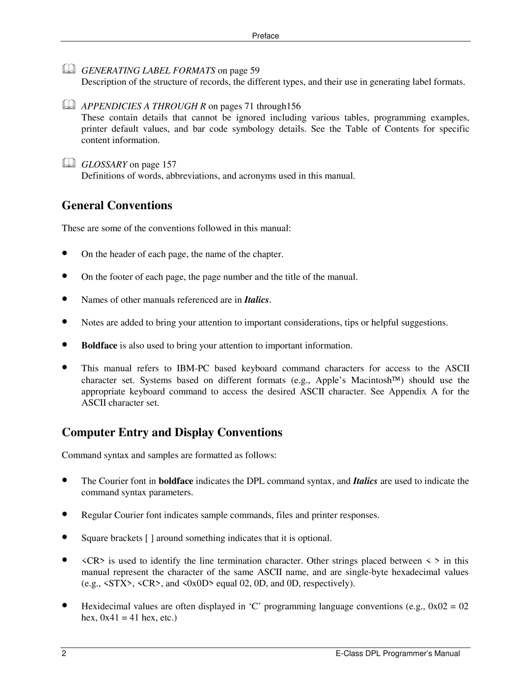 Datamax E4203 manual General Conventions, Computer Entry and Display Conventions 