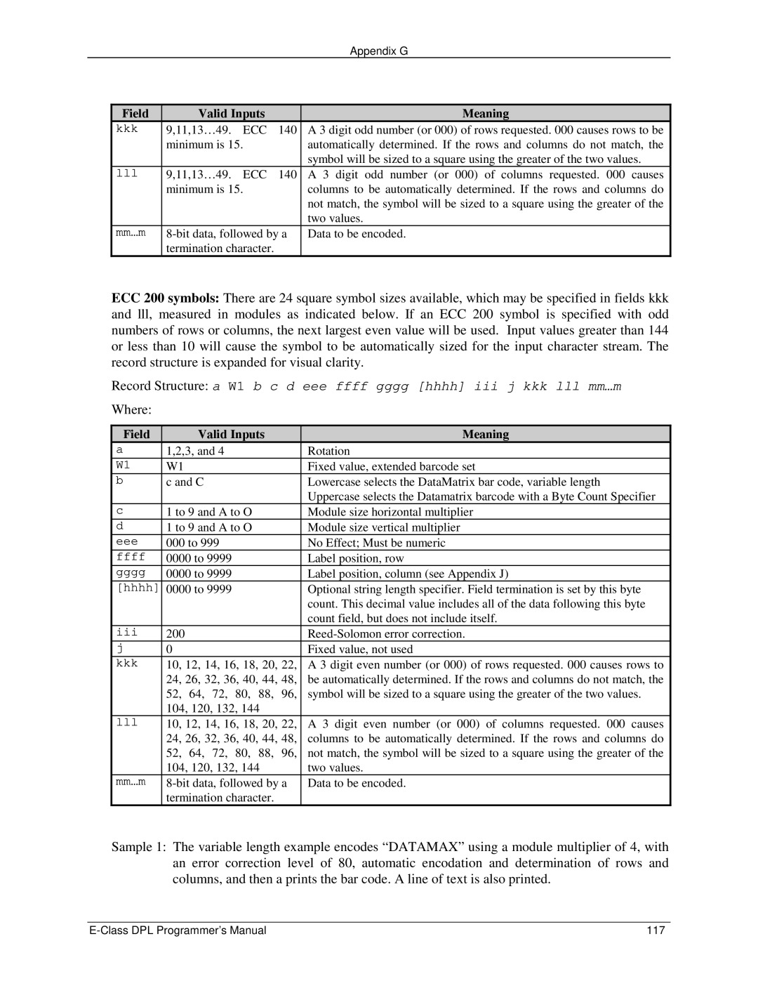 Datamax E4203 manual Ecc 