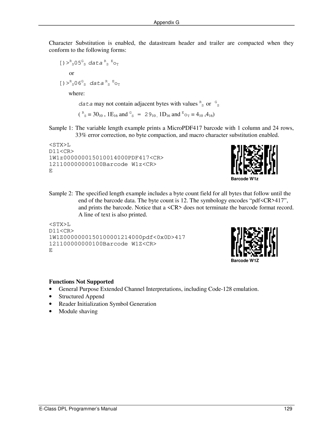 Datamax E4203 manual Class DPL Programmer’s Manual 129 