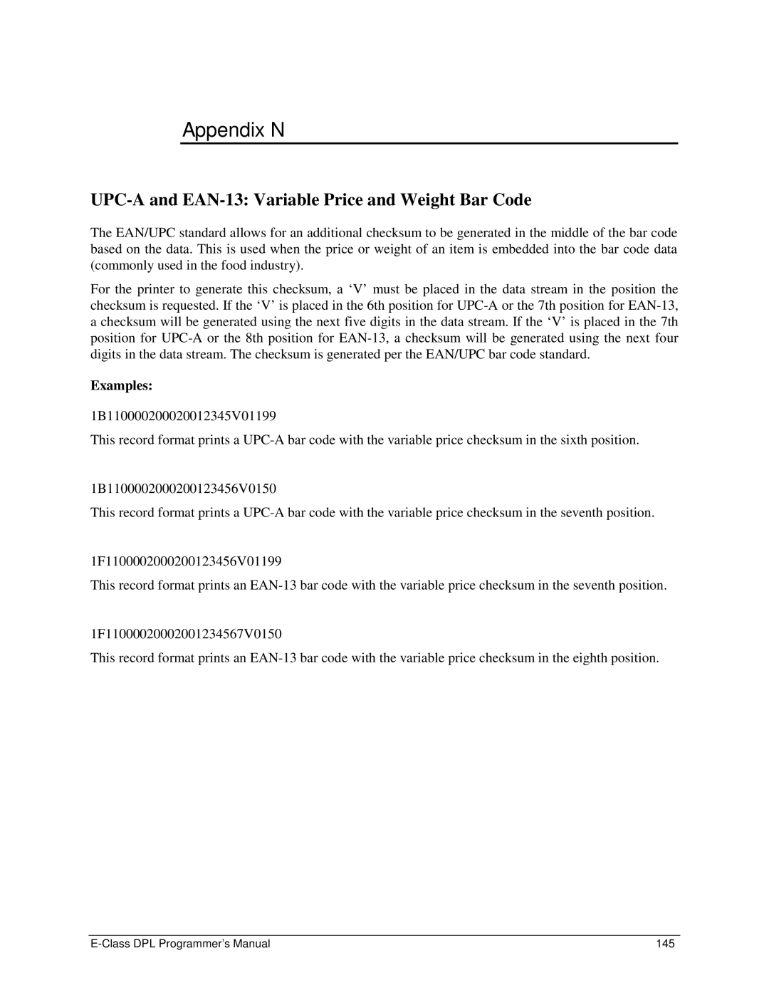 Datamax E4203 manual Appendix N, UPC-A and EAN-13 Variable Price and Weight Bar Code, Examples 