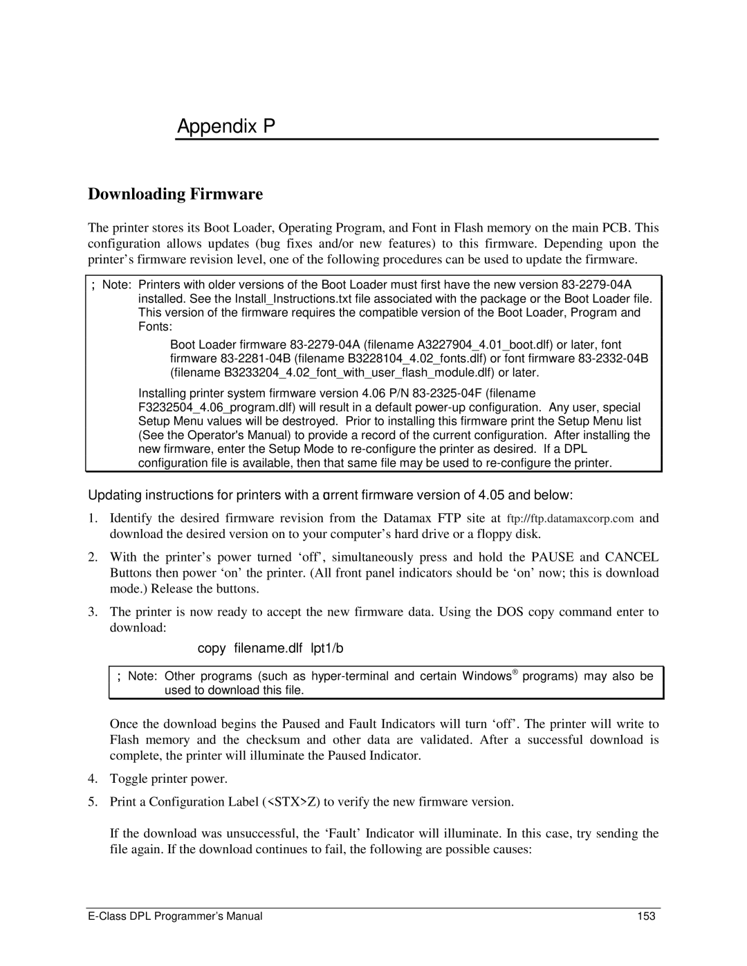 Datamax E4203 manual Appendix P, Downloading Firmware 