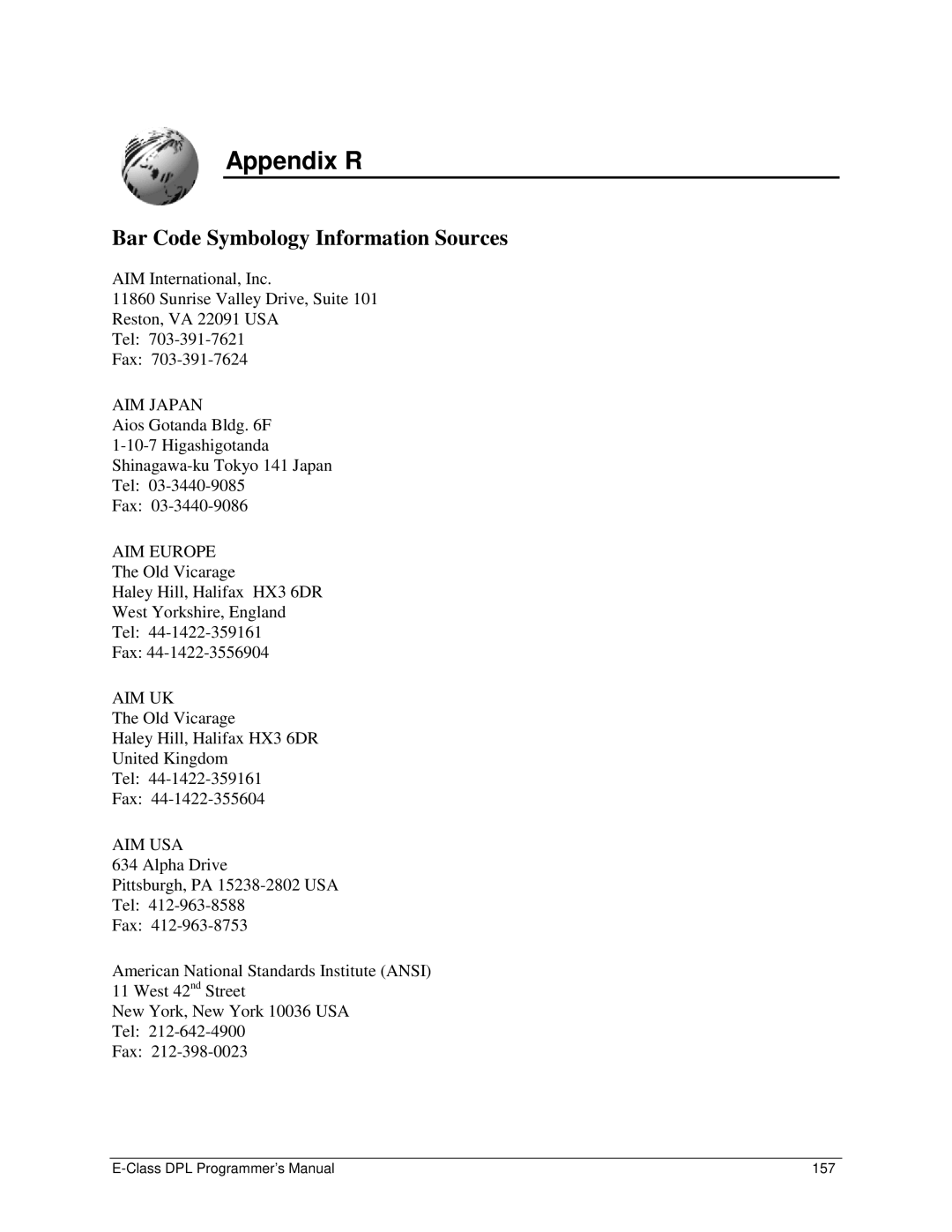 Datamax E4203 manual Appendix R, Bar Code Symbology Information Sources 