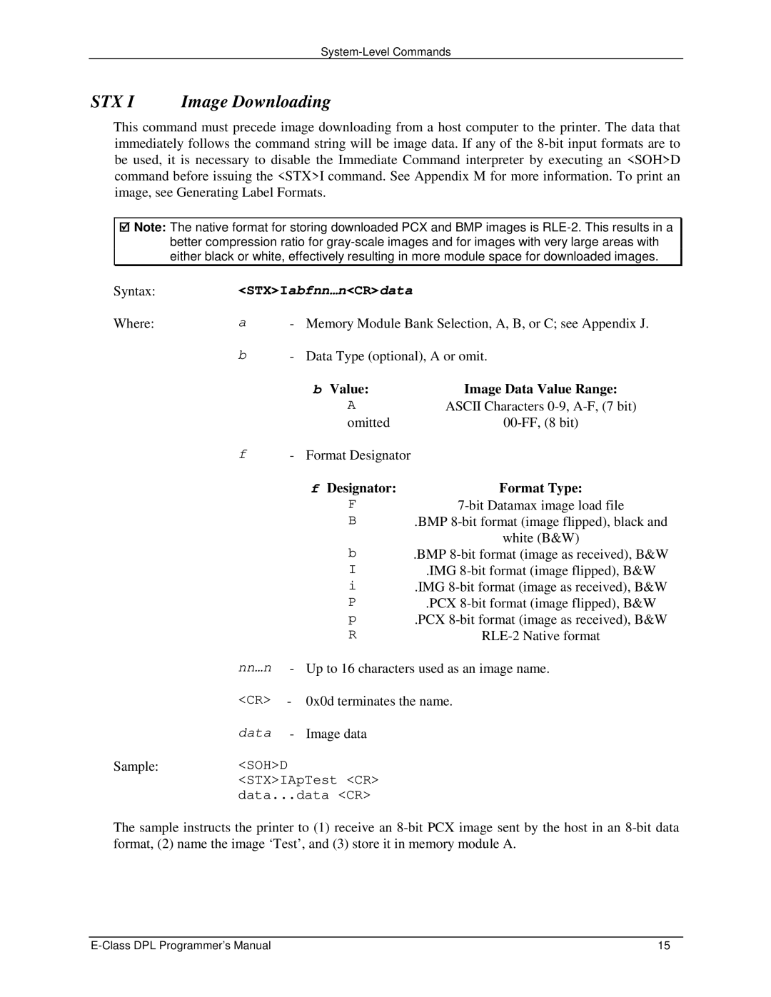 Datamax E4203 manual STX I Image Downloading, Designator, Format Type 