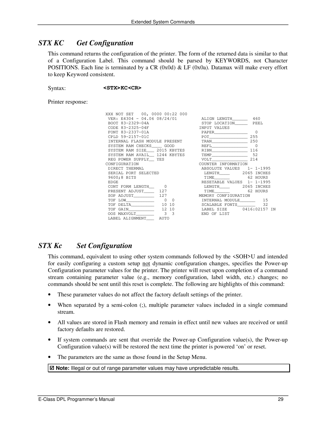 Datamax E4203 manual STX KC Get Configuration, STX Kc, Set Configuration 