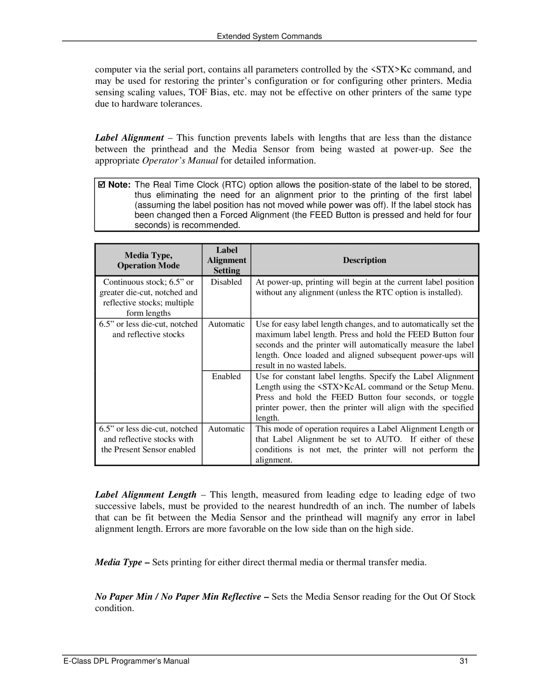 Datamax E4203 manual Without any alignment unless the RTC option is installed 