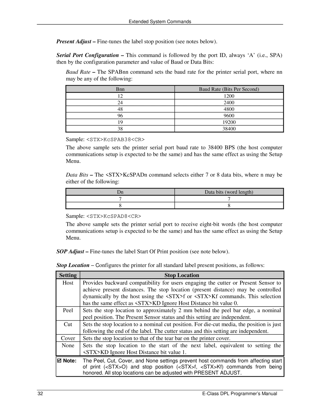 Datamax E4203 manual Setting Stop Location, Stxkd Ignore Host Distance bit value 