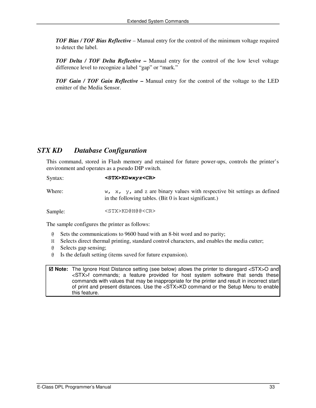 Datamax E4203 manual STX KD Database Configuration, SyntaxSTXKDwxyzCR 