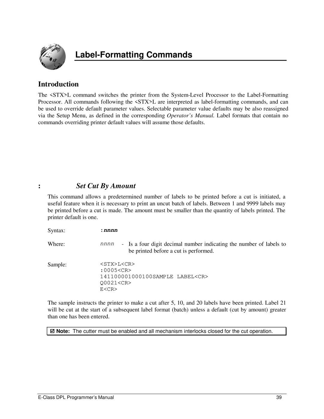 Datamax E4203 manual Label-Formatting Commands, Set Cut By Amount 