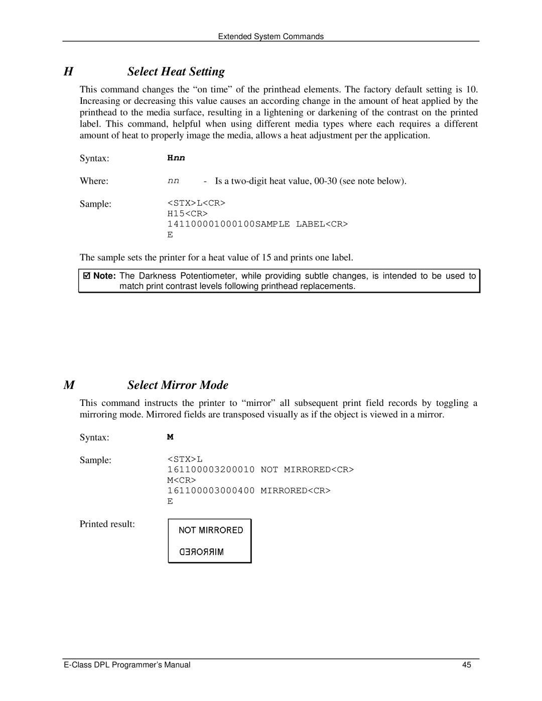 Datamax E4203 manual Select Heat Setting, Select Mirror Mode 