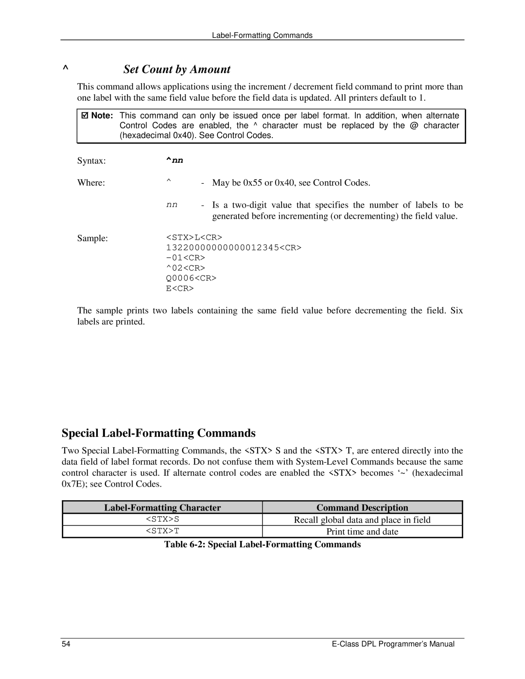 Datamax E4203 manual Special Label-Formatting Commands, Set Count by Amount 