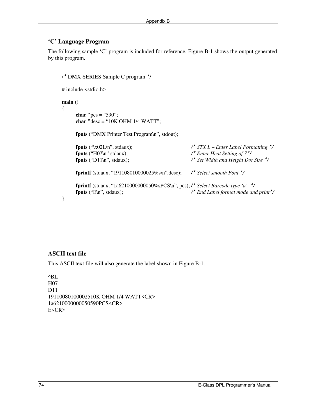 Datamax E4203 manual ‘C’ Language Program 