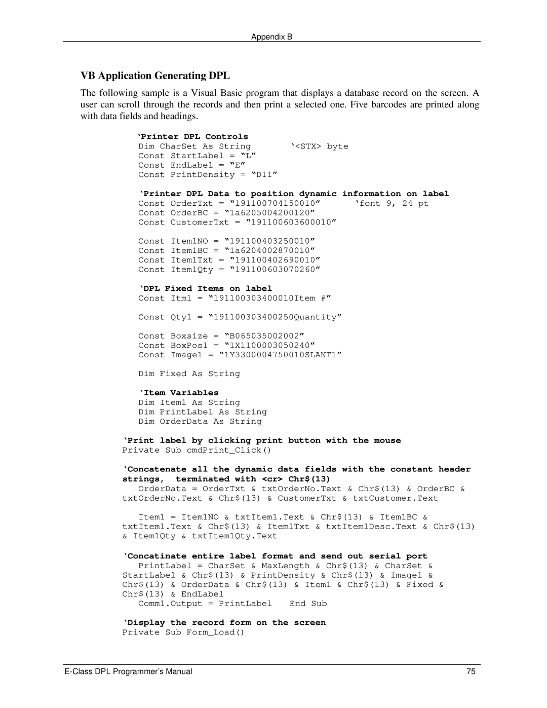 Datamax E4203 manual VB Application Generating DPL 