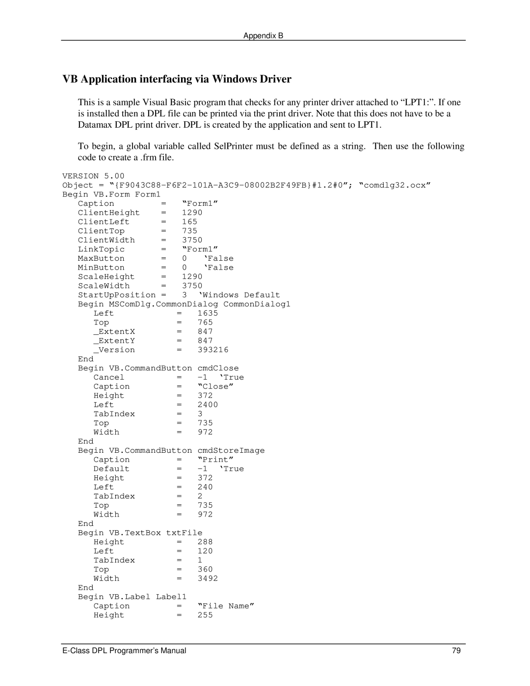 Datamax E4203 manual VB Application interfacing via Windows Driver 