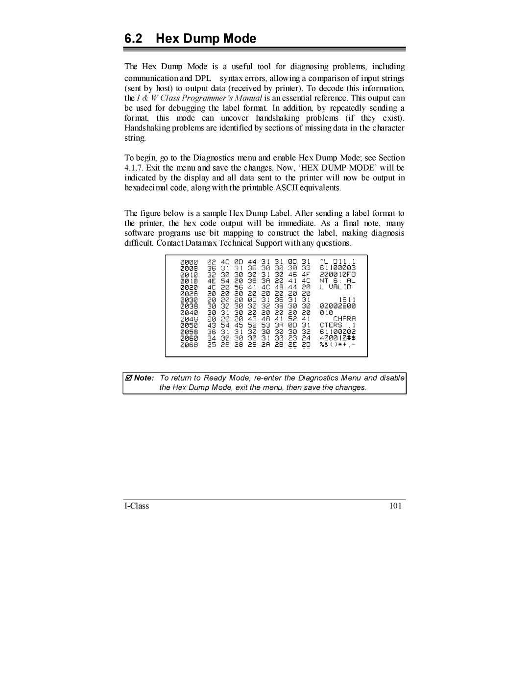 Datamax I-4208, I-4206 manual Hex Dump Mode 