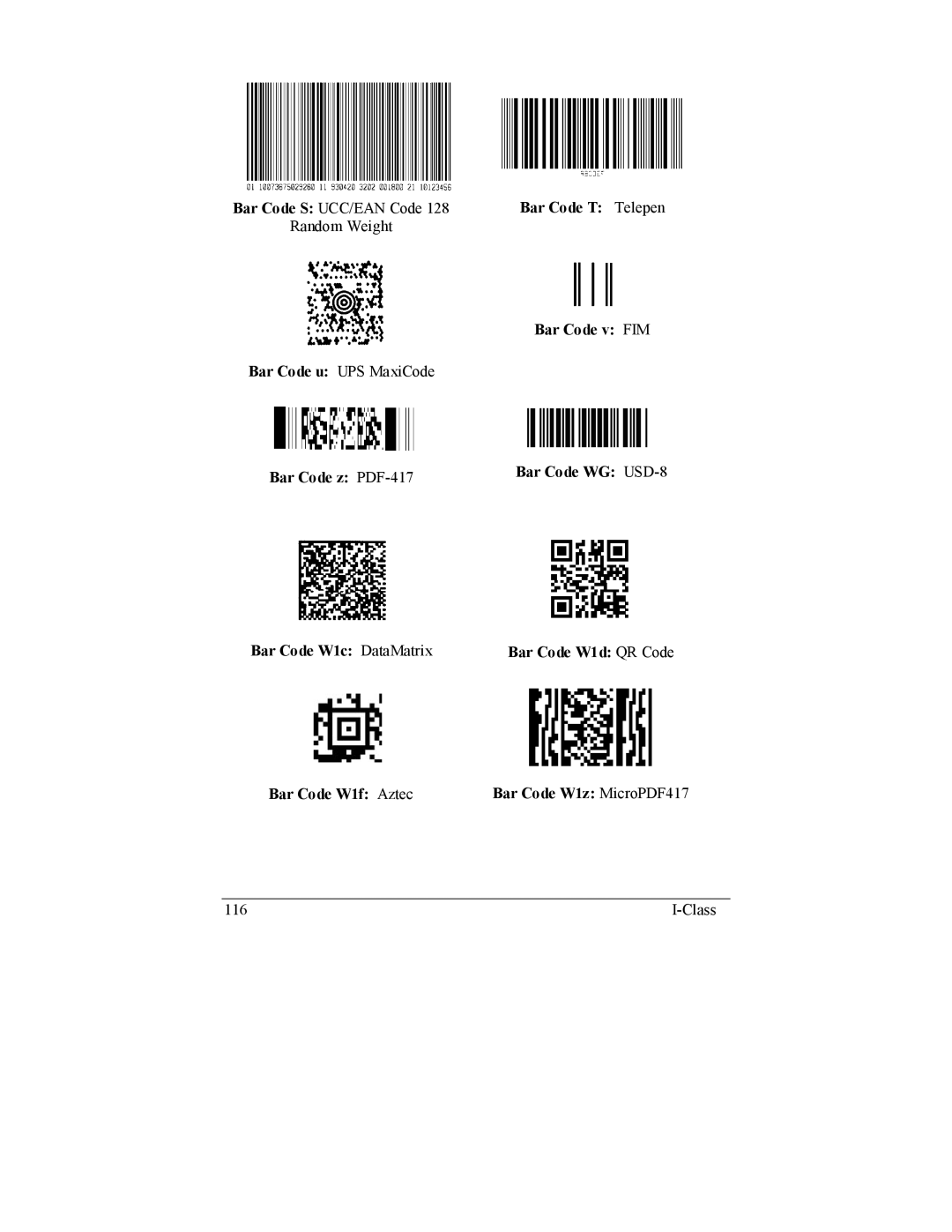 Datamax I-4206, I-4208 manual Bar Code T Telepen 