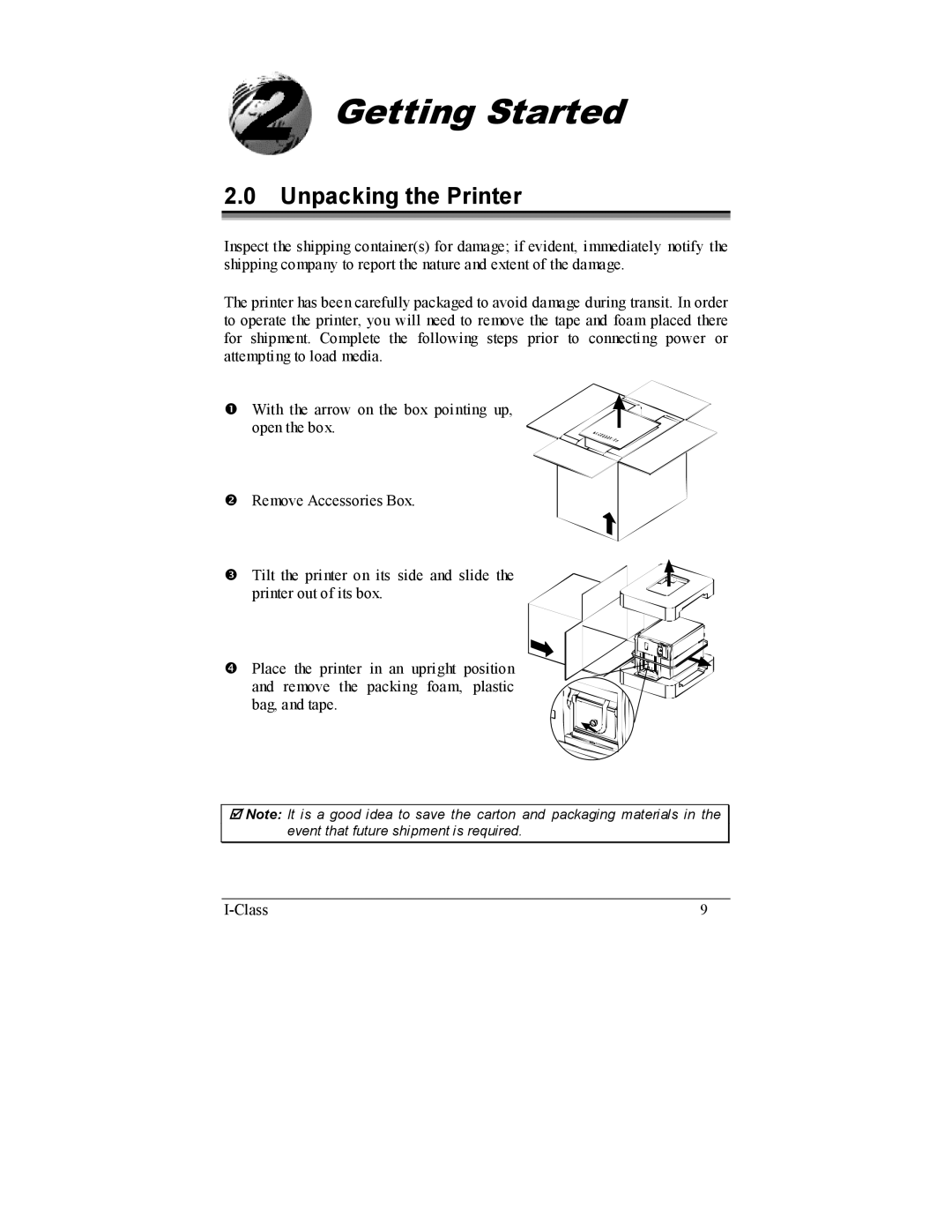 Datamax I-4208, I-4206 manual Getting Started, Unpacking the Printer 