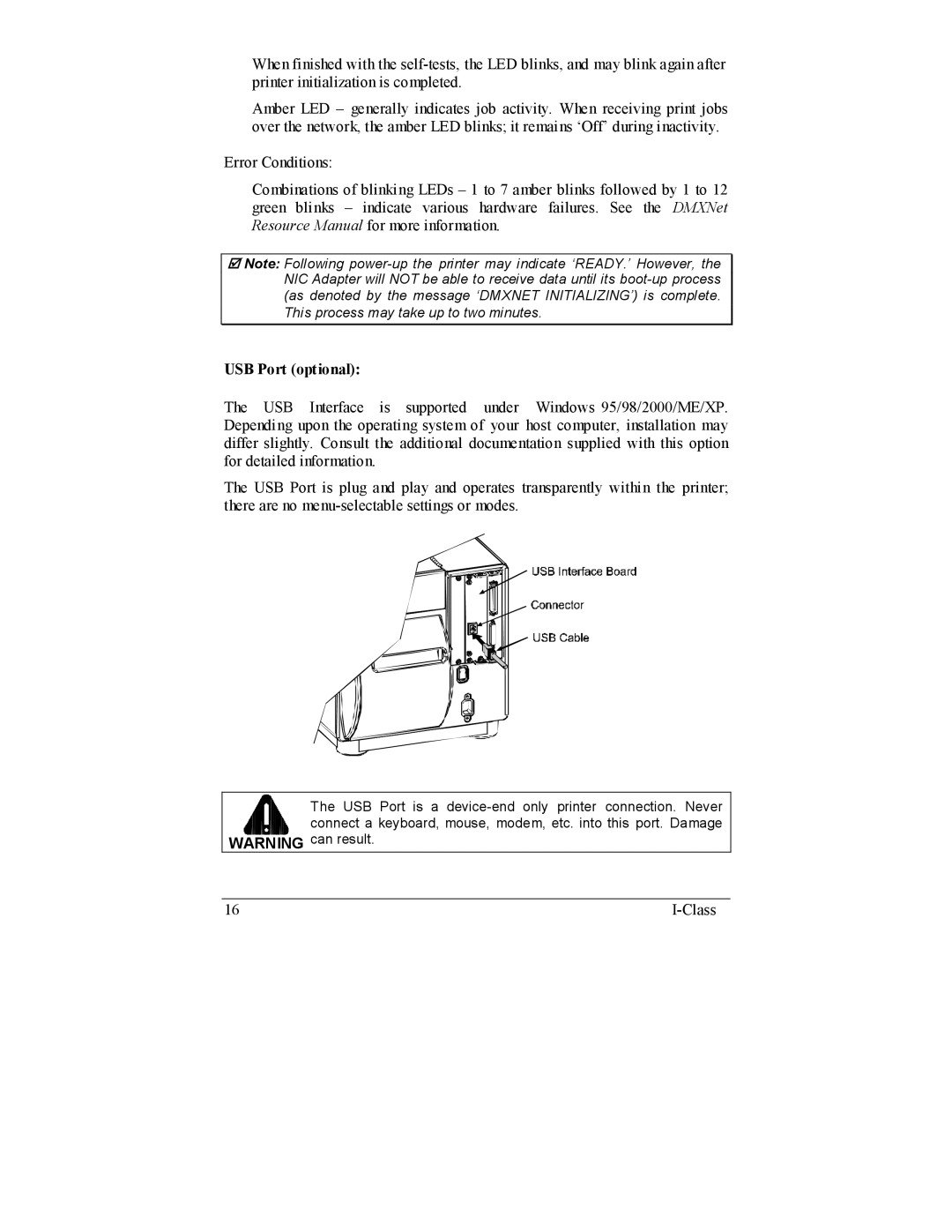 Datamax I-4206, I-4208 manual USB Port optional 