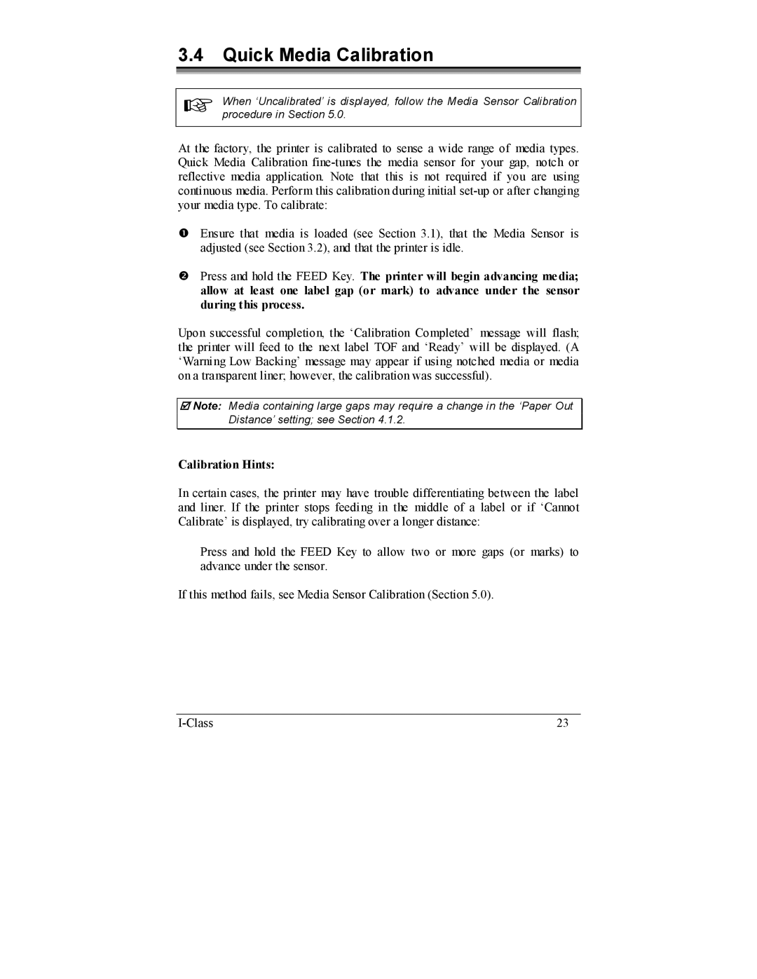 Datamax I-4208, I-4206 manual Quick Media Calibration, Calibration Hints 