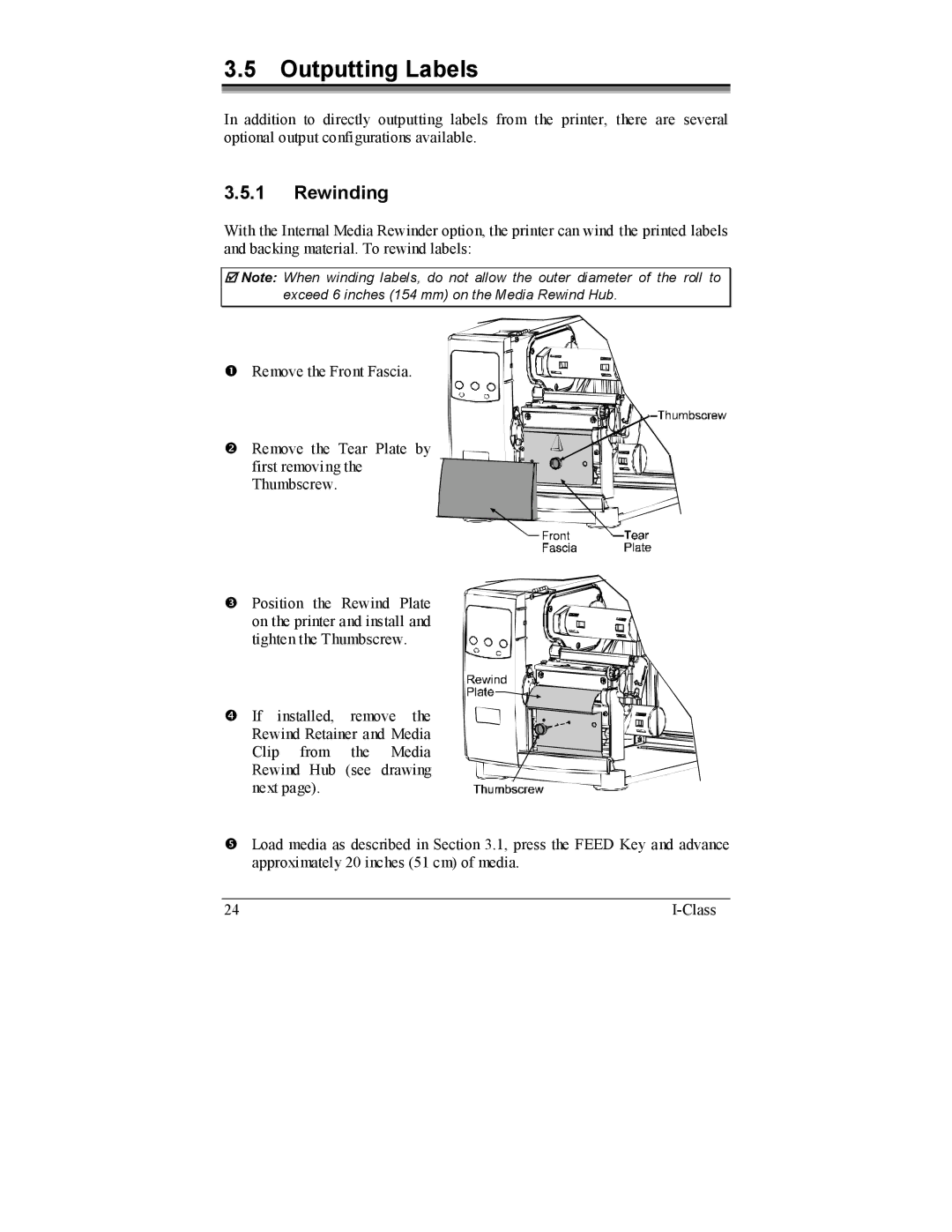 Datamax I-4206, I-4208 manual Outputting Labels, Rewinding 