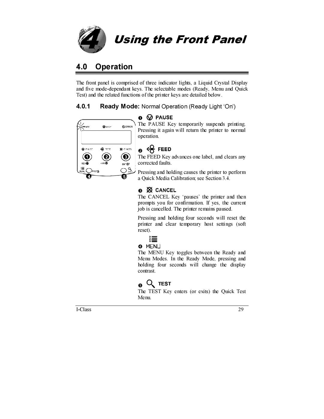 Datamax I-4208, I-4206 manual Using the Front Panel, Operation 