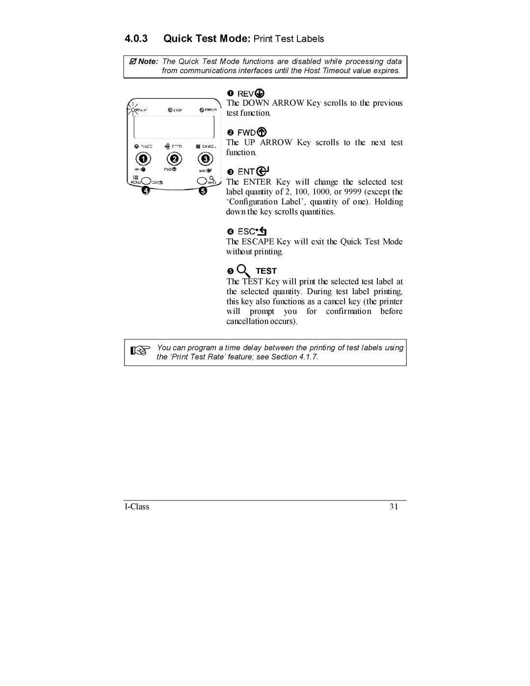 Datamax I-4208, I-4206 manual Quick Test Mode Print Test Labels 