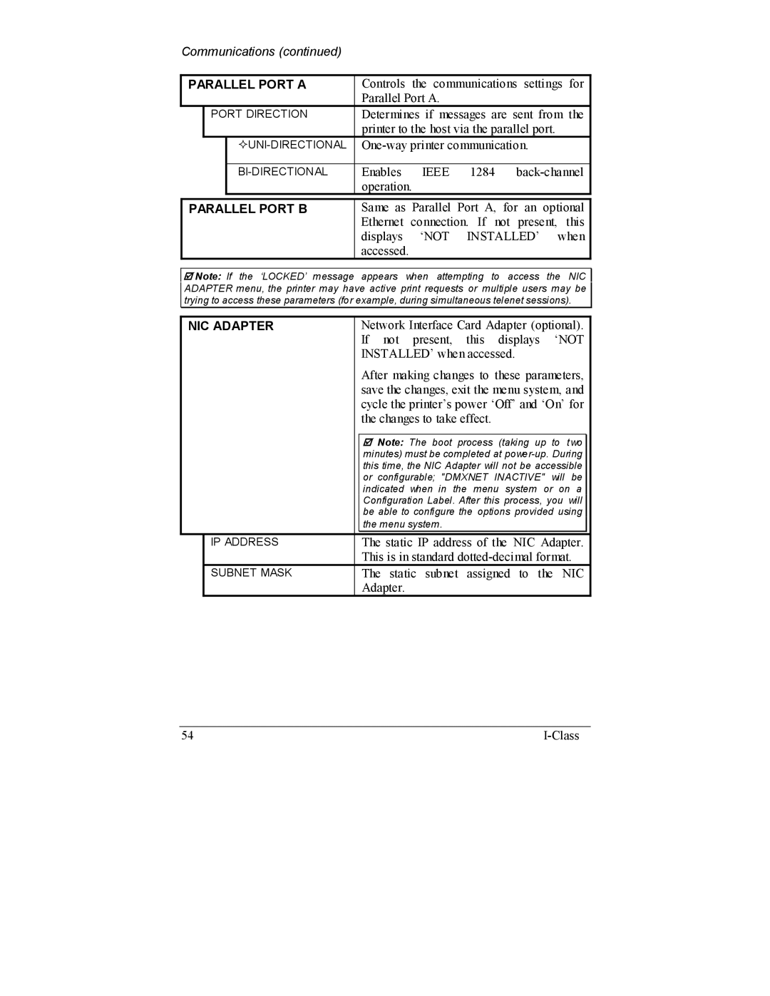 Datamax I-4206, I-4208 manual Parallel Port a, Parallel Port B, NIC Adapter 
