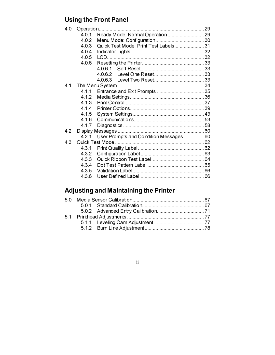 Datamax I-4206, I-4208 manual Using the Front Panel 