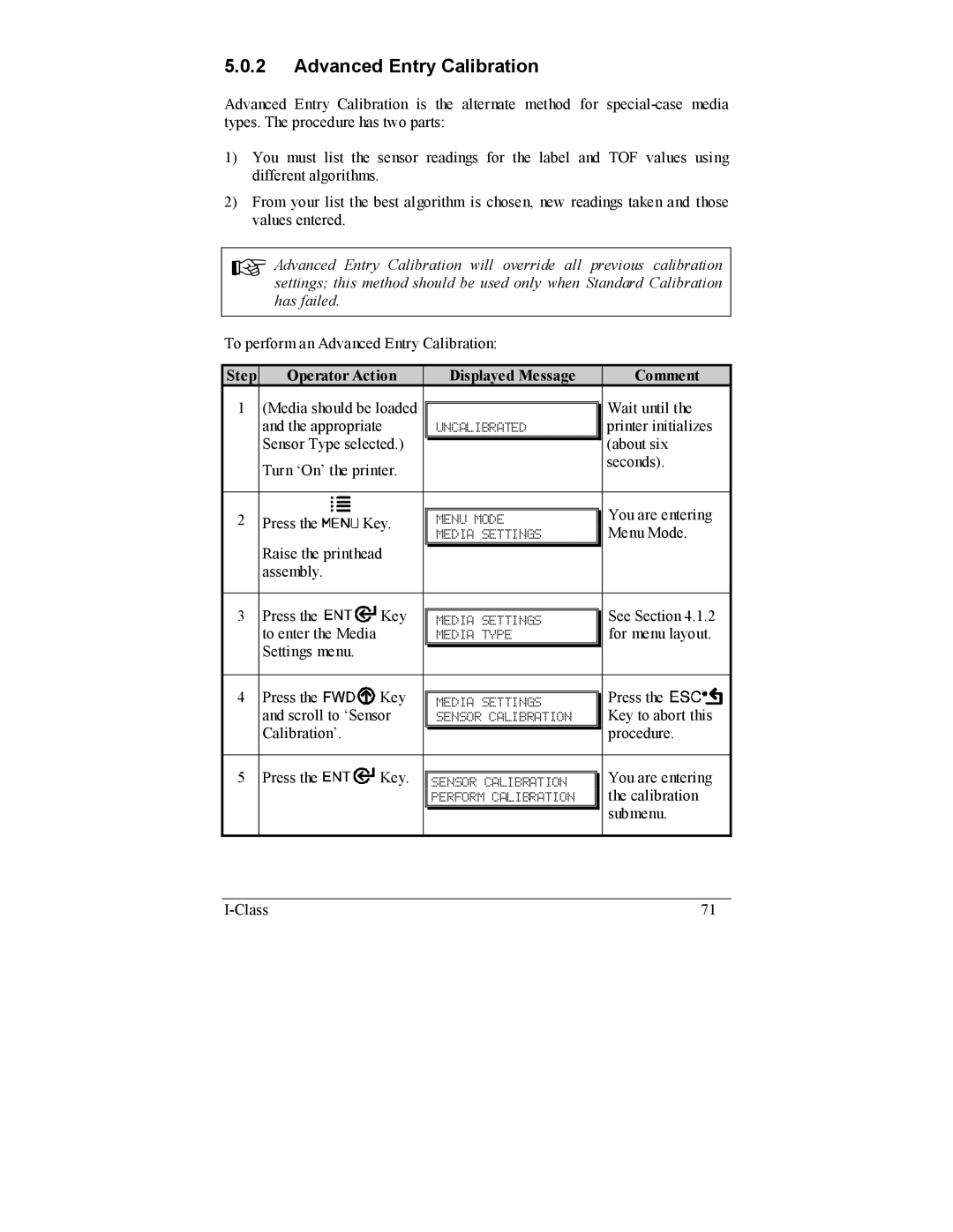 Datamax I-4208, I-4206 manual Advanced Entry Calibration 