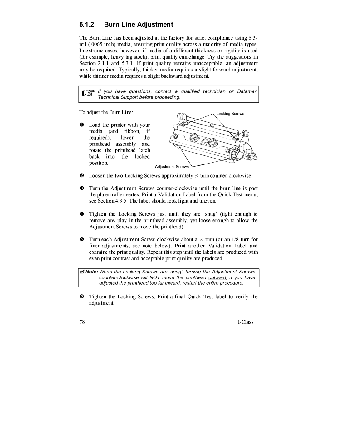 Datamax I-4206, I-4208 manual Burn Line Adjustment 