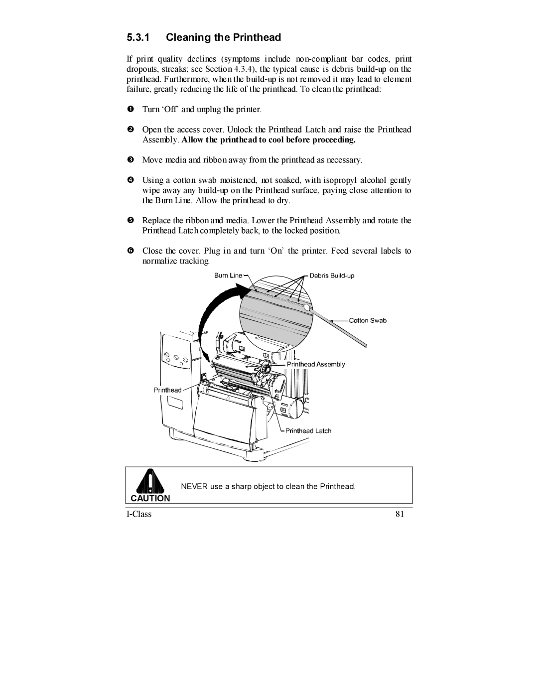 Datamax I-4208, I-4206 manual Cleaning the Printhead 