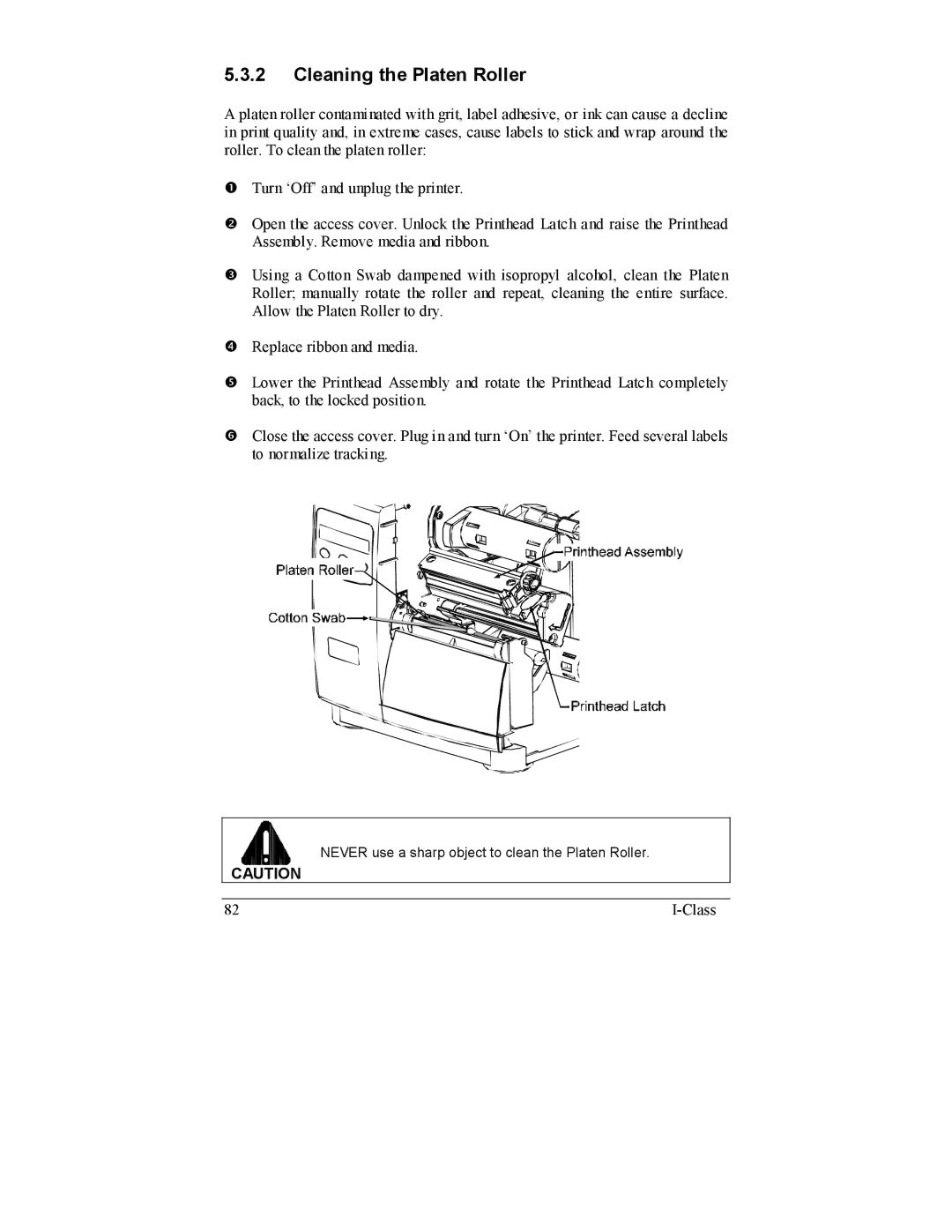 Datamax I-4206, I-4208 manual Cleaning the Platen Roller 