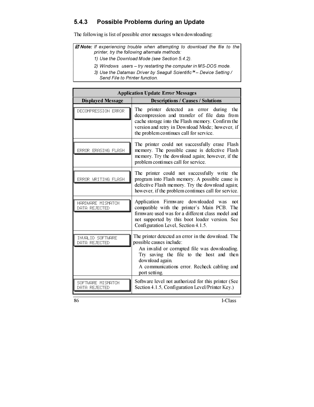 Datamax I-4206, I-4208 manual Possible Problems during an Update 