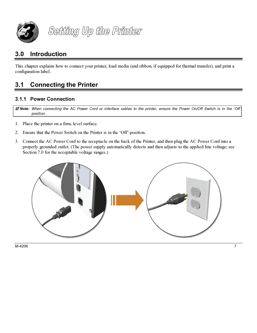 Datamax M-4206 manual Connecting the Printer, Power Connection 