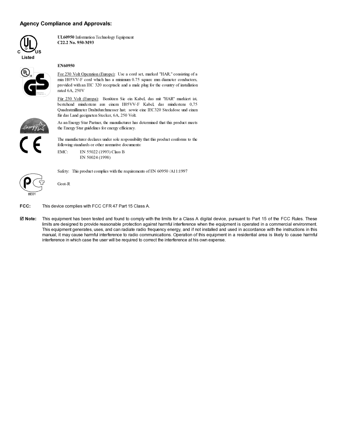 Datamax M-4206 manual Agency Compliance and Approvals 