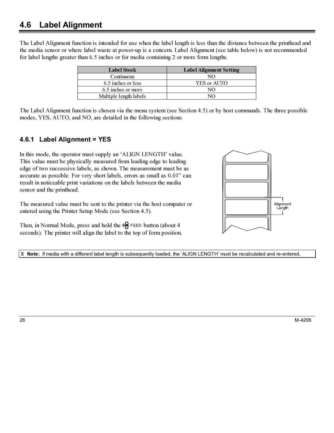 Datamax M-4206 manual Label Alignment = YES 