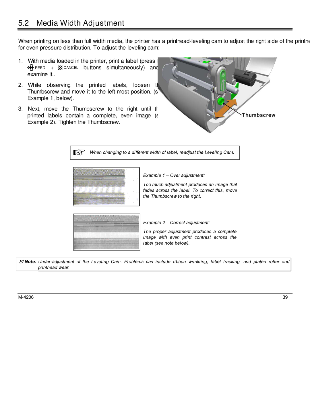 Datamax M-4206 manual Media Width Adjustment 