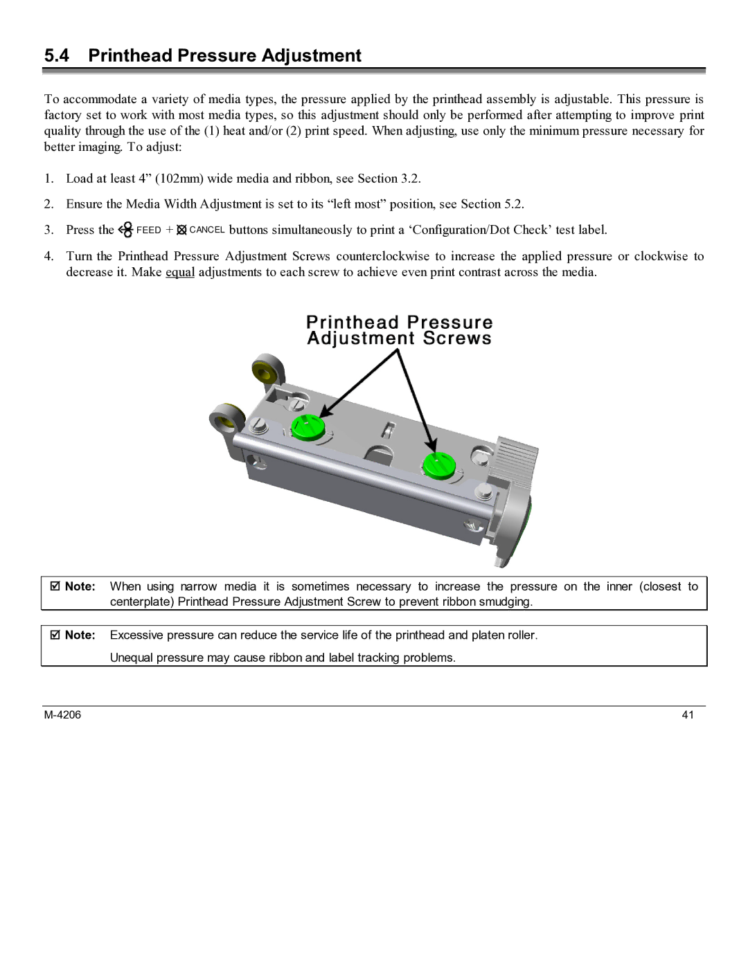 Datamax M-4206 manual Printhead Pressure Adjustment 