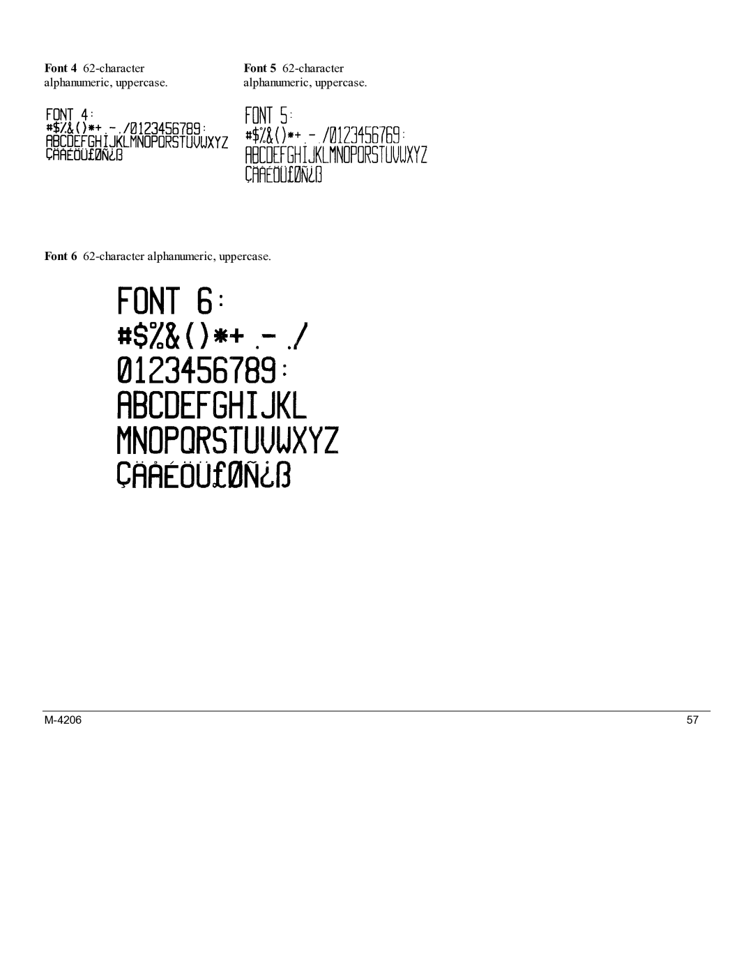 Datamax M-4206 manual Font 6 62-character alphanumeric, uppercase 