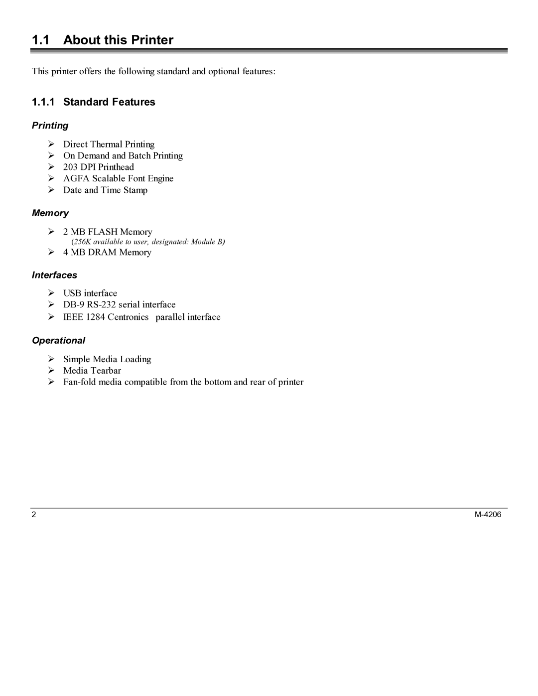 Datamax M-4206 manual About this Printer, Standard Features 