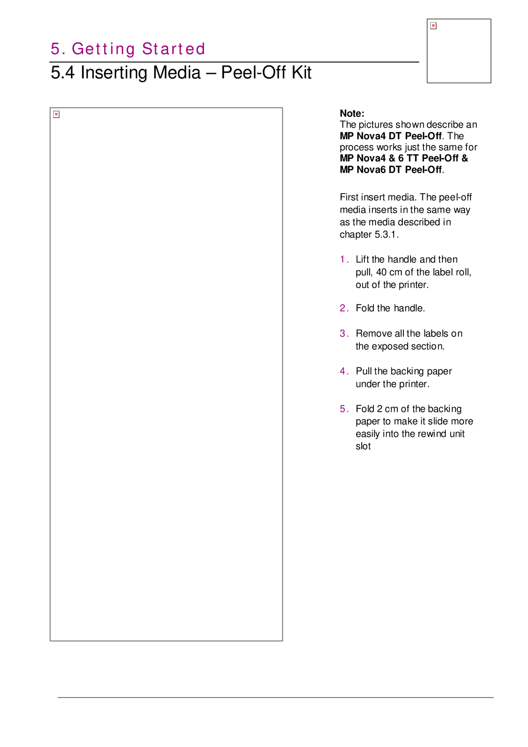 Datamax MP NOVA4 DT user manual Inserting Media Peel-Off Kit, MP Nova4 & 6 TT Peel-Off MP Nova6 DT Peel-Off 