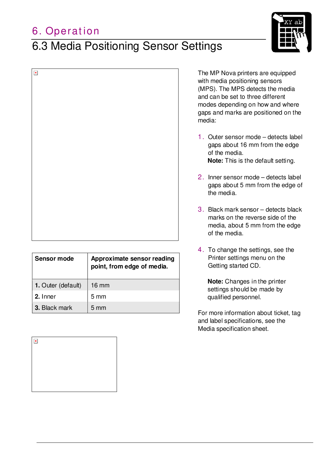 Datamax MP NOVA4 DT user manual Media Positioning Sensor Settings 