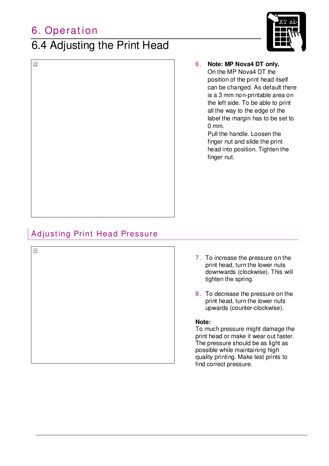 Datamax MP NOVA4 DT user manual Adjusting Print Head Pressure 