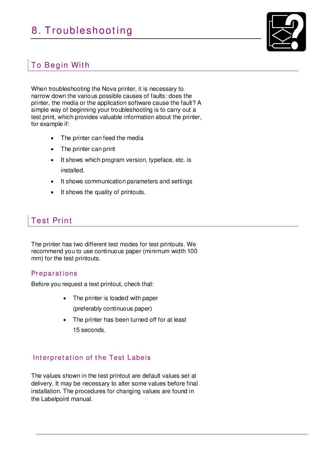 Datamax MP NOVA4 DT user manual To Begin With, Test Print 