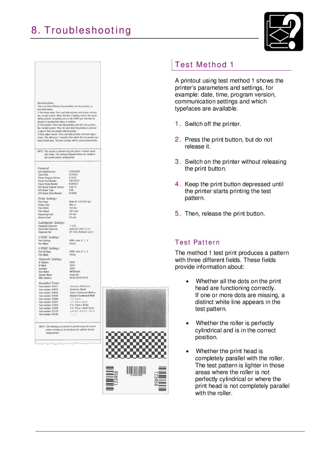 Datamax MP NOVA4 DT user manual Test Method, Test Pattern 